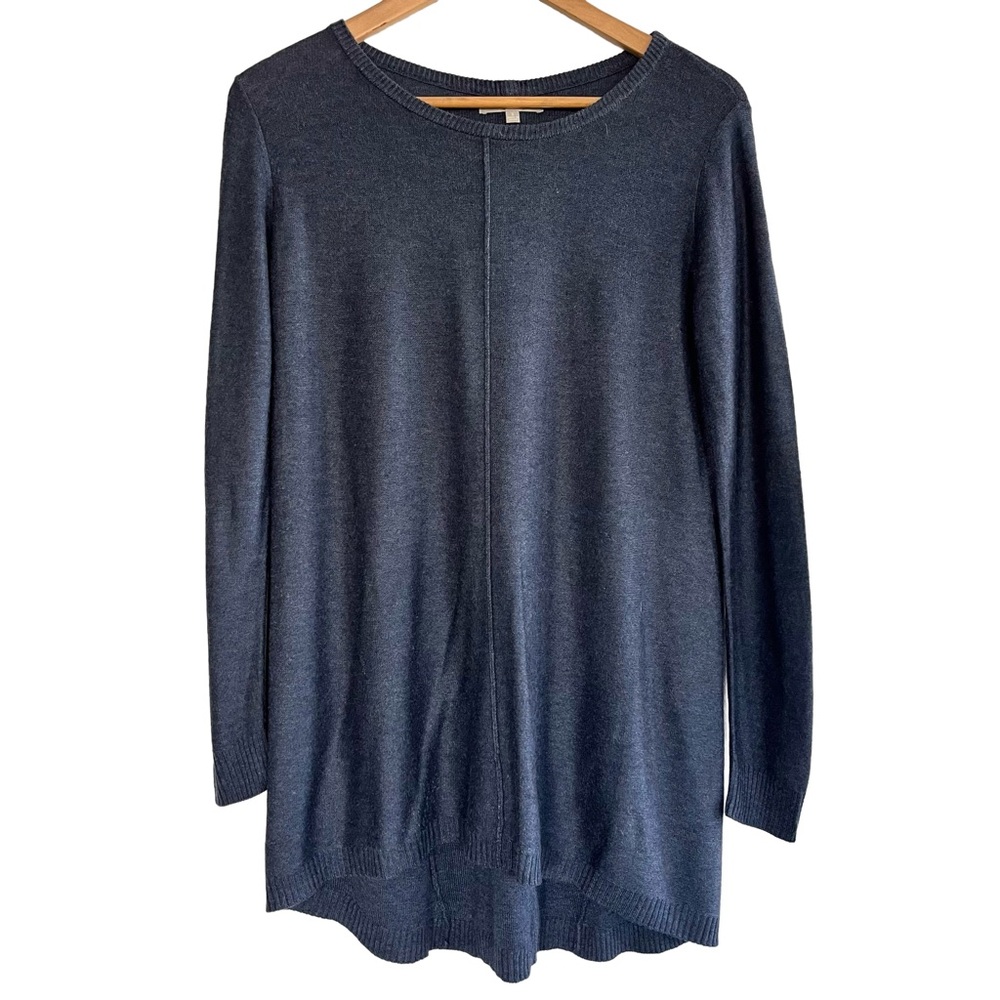 Joan Vasse Navy Round Neck Long Sleeve High Low Cashmere Blend Sweater Small
